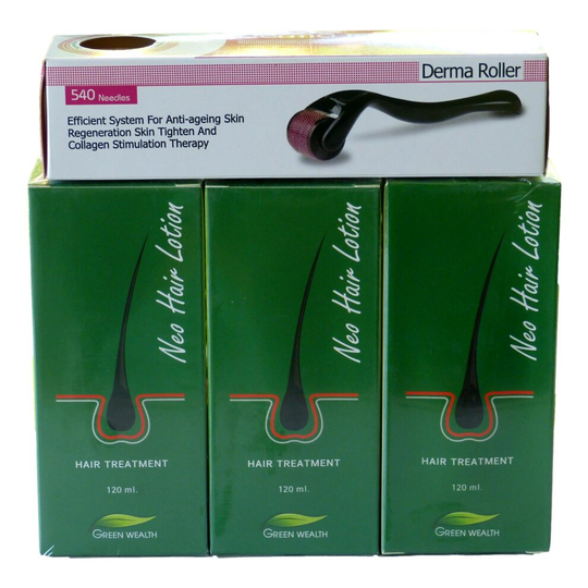 Neo Hair Lotion Hair Root Nutrients Pack of 3 with Derma Roller 0.3mm