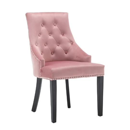 Neo Pink Studded Velvet Dining Chair With Ring Knocker Detail X2