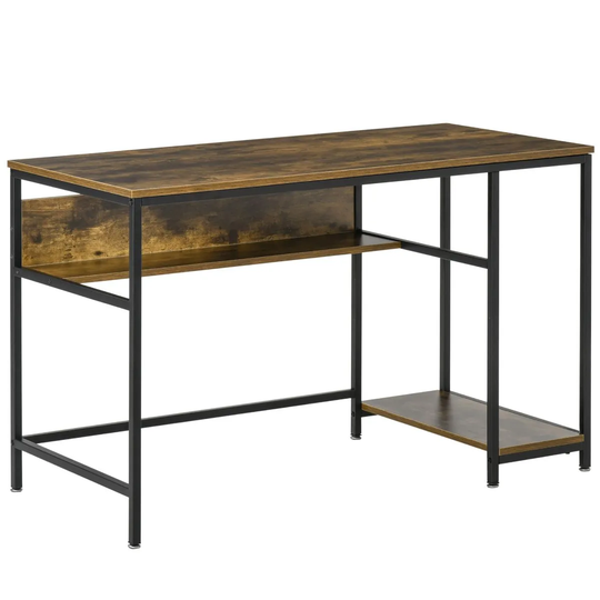 HOMCOM Industrial Style Home Office Computer Writing Desk With Storage Rustic Brown Finish Metal Frame