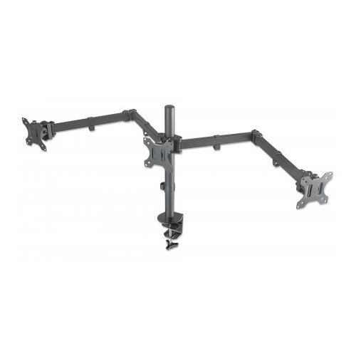 Manhattan TV & Monitor Mount Desk Double-Link Arms 3 screens Screen Sizes: 10-27" Black Clamp Assembly Triple Screen VESA 75x75 to 100x100mm Max 7kg (each) Lifetime Warranty