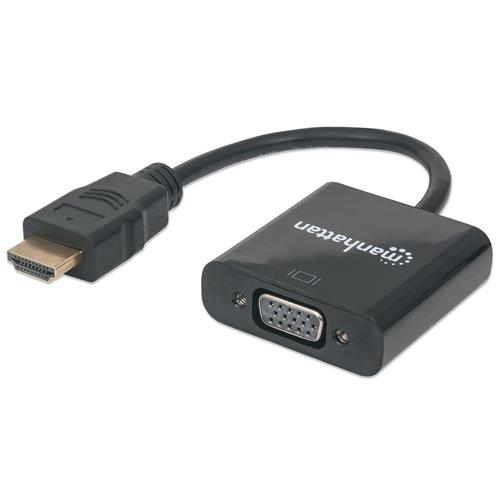 Manhattan HDMI to VGA Converter cable 1080p 30cm Male to Female Equivalent to HD2VGAE2 Micro-USB Power Input Port for additional power if needed Black Three Year Warranty Polybag