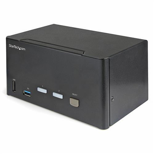 StarTech.com 2 Port Triple Monitor DisplayPort KVM Switch - 4K 60Hz UHD HDR - Desktop DP 1.2 KVM with 2 Port USB 3.0 Hub (5Gbps) & 4x USB 2.0 HID Ports Audio - Hotkey Switching - TAA