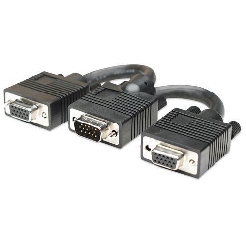 Manhattan SVGA Y Cable HD15 15cm Male to Females Splits an SVGA connection between two monitors Compatible with VGA Fully Shielded Black Lifetime Warranty Polybag