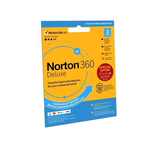 Norton 360 Deluxe Internet Security with VPN 3 Devices 12 Month Subscription