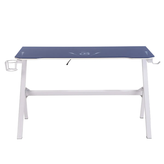 Lloyd Pascal Velar Gaming Desk with Tempered Glass, LED light with Power on branding - White and Blue