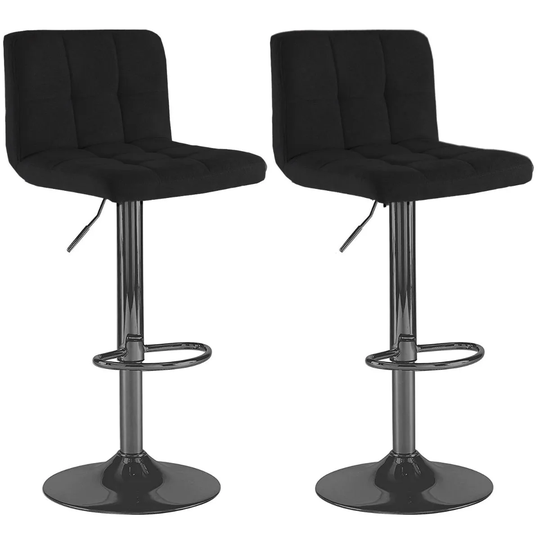 Neo Black Fabric Bar Stools With Matt Black Legs Set Of Two