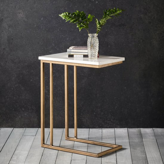 Cleo Supper Side Table In Bronze With Marble Top