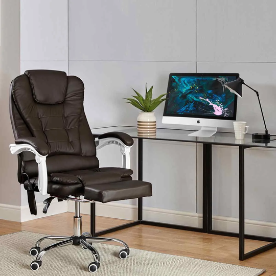 Neo Gaming Swivel Recliner Massage Chair With Footrest Brown Faux Leather