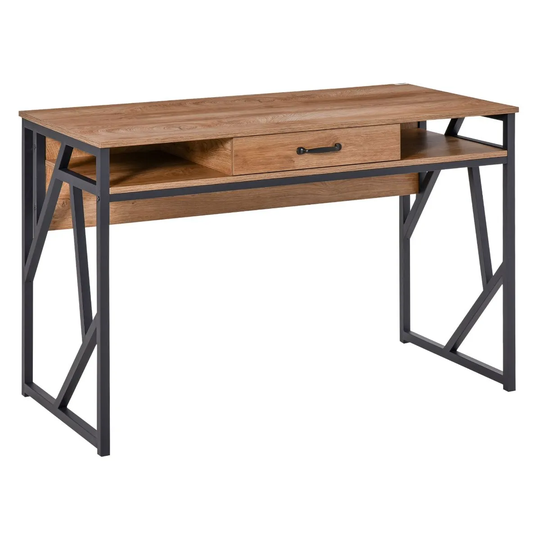 HOMCOM Computer Writing Desk Steel Leg Storage Shelf With Drawer Wood Effect Finish