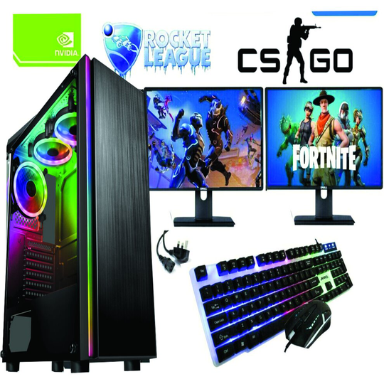Gaming PC Bundle DUAL MONITORS Quad Core i5 16GB 1TB Win10 2GB GT730