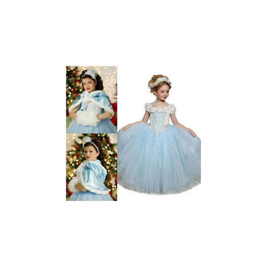 (Blue, 4-5 Years) Kids Girls Cinderella Princess Dresses Cosplay Costume Party Fancy Dress + Cape