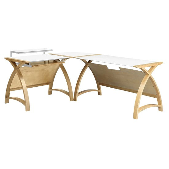 Modular Real Oak Wood Curve Corner Computer Desk