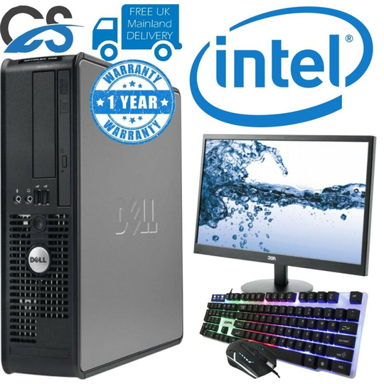 DELL BUNDLE PC COMPUTER DESKTOP TOWER INTEL DUAL CORE 4GB RAM 320GB HDD W10 19"