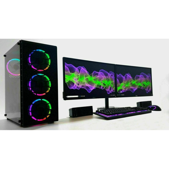 (8GB RTX 3050, Tempered Glass RGB Case) Gaming PC Dual 22" Monitor Setup i7 4770 480 SSD