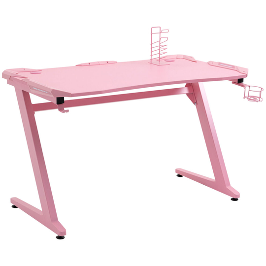 HOMCOM Gaming Desk w/ Gamepad Holder Cup Holder 122 x 66cm Pink