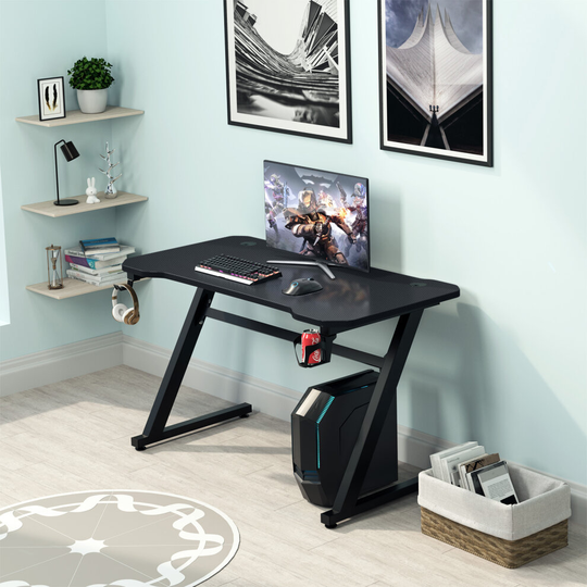 120cm Z-Shaped Gaming Desk Ergonomic Workstation w/Adjustable Foot Pad