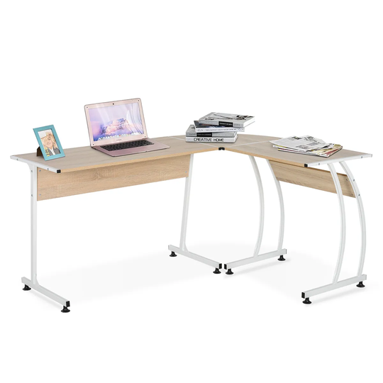 Zennor Roche Gaming L-Shaped Corner Desk with Steel Frame & Adjustable Feet - Brown/White