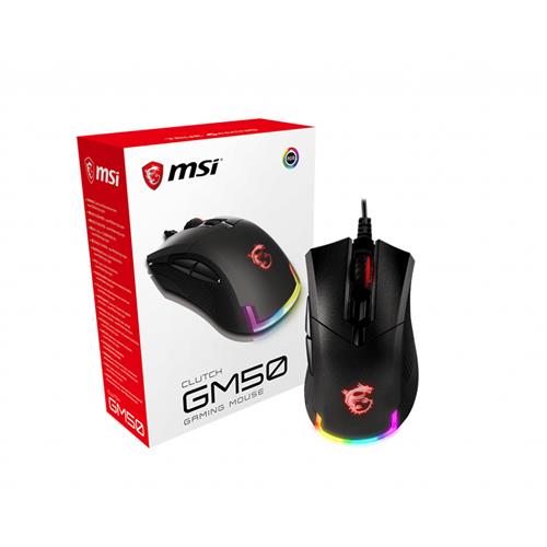 MSI CLUTCH GM50 RGB Optical FPS Gaming Mouse '7200 DPI Optical Sensor 6 Programmable button 3-Zone RGB Ergonomic design OMRON Switch with 20+ Million Clicks RGB Mystic Light'