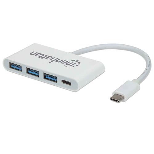 Manhattan USB-C Dock/Hub Ports (x4): USB-A (x3) and USB-C 5 Gbps (USB 3.2 Gen1 aka USB 3.0) With Power Delivery (60W) to USB-C Port (Note additional USB-C wall charger and USB-C cable needed) SuperSpeed USB White Three Year Warranty Blister