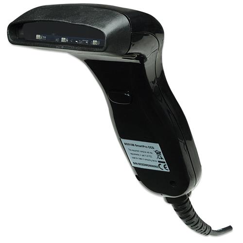Manhattan Contact CCD Handheld Barcode Scanner USB 80mm Scan Width Cable 152cm Max Ambient Light: 3000 lux (sunlight) Black Three Year Warranty Box