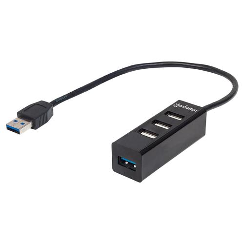 Manhattan USB-A 4-Port Hub 4x USB-A Ports (1x 5 Gbps USB 3.2 Gen1 aka USB 3.0 3 x 480 Mbps USB 2.0) Bus Powered Black Three Year Warranty Blister