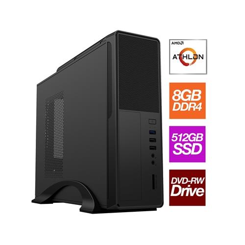 Small Form Factor - AMD AD9600 Quad Core 4 Thread 3.1GHz (3.40GHz Boost) 8GB RAM 512GB SSD DVDRW Optical Small Foot Print for Home or Office Use - Pre-Built PC