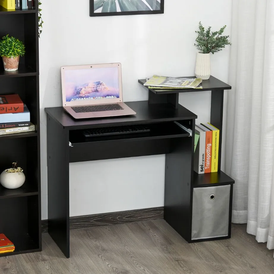 HOMCOM Computer Desk With Sliding Keyboard Tray Storage Drawer Black