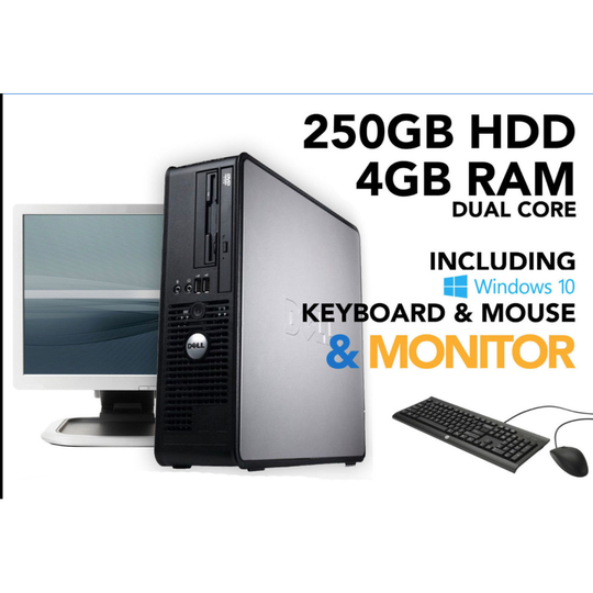 Dell Optiplex Dual Core 4GB RAM 250GB HDD Windows10 PC Computer Bundle