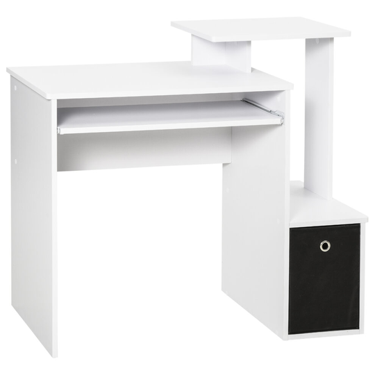 HOMCOM Computer Desk with Sliding Keyboard Tray Storage Drawer White