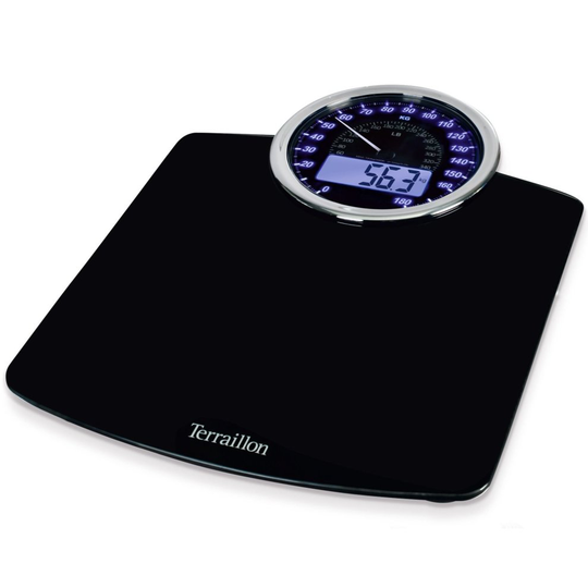 Terraillon Electronic Bathroom Scales, Mechanical and Digital Display, Black