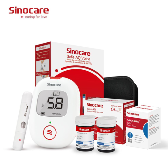 (Safe AQ Voice Kit With 50Pcs Strips&Lancets) Sinocare Safe AQ Voice Blood Glucose Monitor Kit - 25/50/100Pcs Strips&Lancets