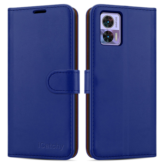 (Blue) For Motorola Edge 30 Neo Leather Wallet Book Cover