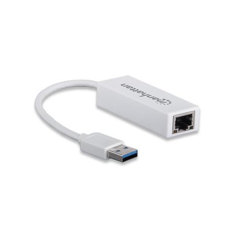 Manhattan USB-A Gigabit Network Adapter White 10/100/1000 Mbps Network USB 3.0 Equivalent to USB31000SW Ethernet RJ45 Three Year Warranty Blister