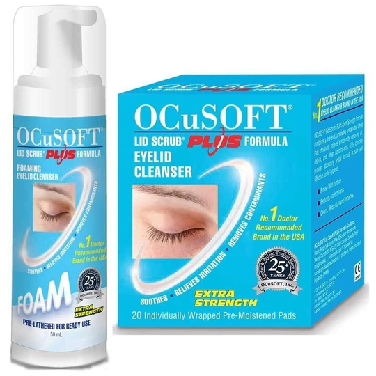 OcuSoft Plus Extra strength antibacterial eyelid cleansing treatment for Blepharitis, styes and cysts