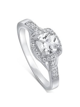 The Love Silver Collection Sterling Silver Cubic Zirconia Cushion Cut Vintage Halo Ring