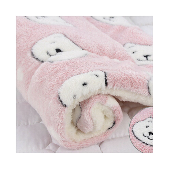 (Pink Bear, 61*41cm) Pet Cat Puppy Dog Quite Soft Blanket Bed Mattress Kennel Crate Winter Large Mat