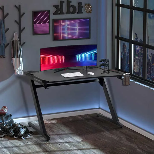 HOMCOM Gaming Desk With Gamepad Holder Cup Holder Headphone Hook Home Office Black