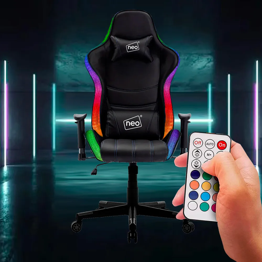 Neo Black Leather Computer Office Gaming Chair With Led Lights