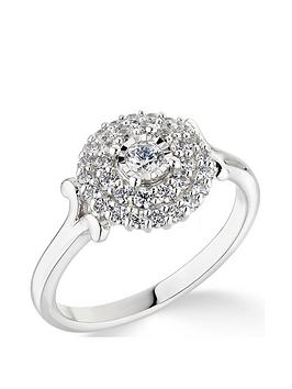 Love DIAMOND 9ct White Gold 0.50ct Double Halo Solitaire Engagement Ring, White Gold, Size J, Women