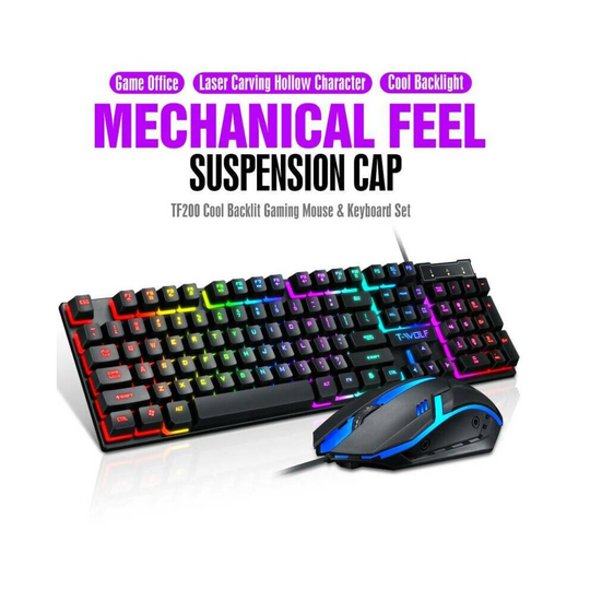 Gaming Keyboard Mouse Set Combo Rainbow LED Backlit Wired USB for PC Laptop