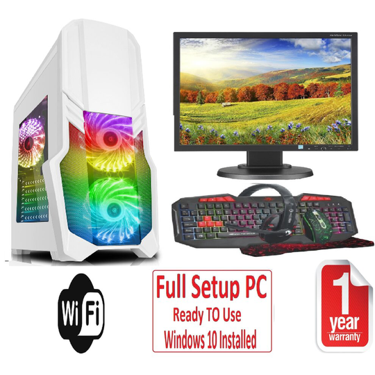 Fast Gaming PC Bundle - Core i5 8GB RAM 1TB GT710 2GB 19'' Monitor G FORCE WHITE