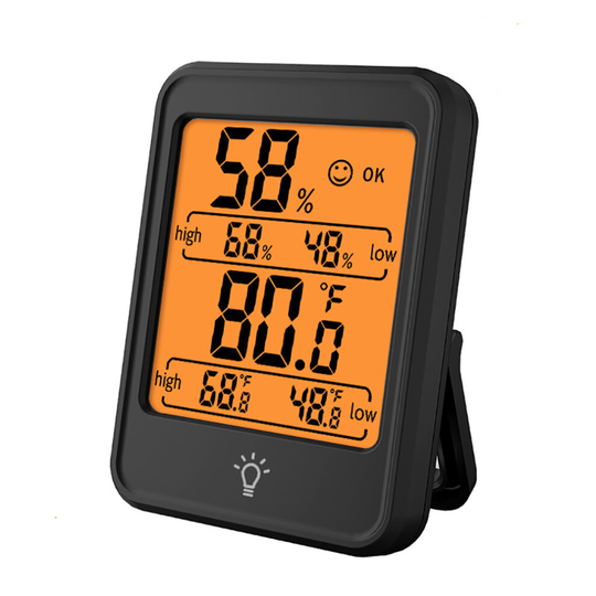 (black with backlight) Digital Thermometer Hygrometer Humidity Gauge Indoor Room Temperature and Humidity Monitor with Backlight for Home Office