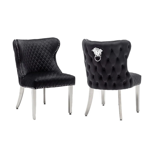 Neo Viviana Black Velvet Dining Chair With Knocker Detail X2
