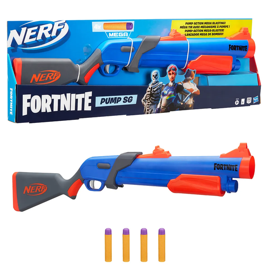Nerf Fortnite Pump SG Blaster with Pump Action Mega Dart Blasting, Breech Load, 4 Nerf Mega Darts