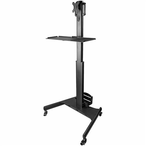 StarTech.com Mobile Workstation Cart with Monitor Mount CPU/PC Holder Keyboard Tray - Ergonomic Height Adjustable Desktop Computer Cart - Rolling Mobile Standing Workstation on Wheels