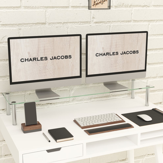 (14cm Clear) Charles Jacobs Large Dual Monitor TV & Computer Stand