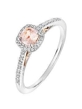 Love Gem 9Ct White And Rose Gold 0.10Ct Diamond And 4Mm Cushion Morganite Halo Ring
