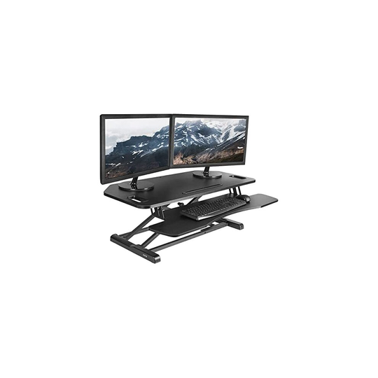 VIVO Black Extra Wide Corner Height Adjustable 38 inch Stand up Desk Converter, Sit Stand Tabletop Dual Monitor and Laptop Riser Workstation, DES