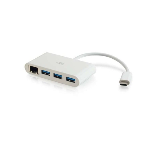 C2G USB C Ethernet and 3-Port USB Hub - White - Hub - 3 Ports