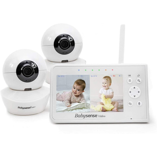 Babysense Video Baby Monitor, 4.3 Inch Split Screen with Two Cameras and Audio, Remote Pan & Tilt, 300m Range (Open Space), Adjustable Night